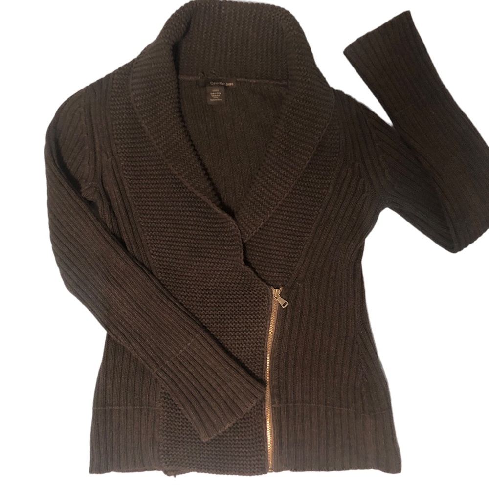 Calvin Klein Heavy Ribbed Knit Sweater Jacket